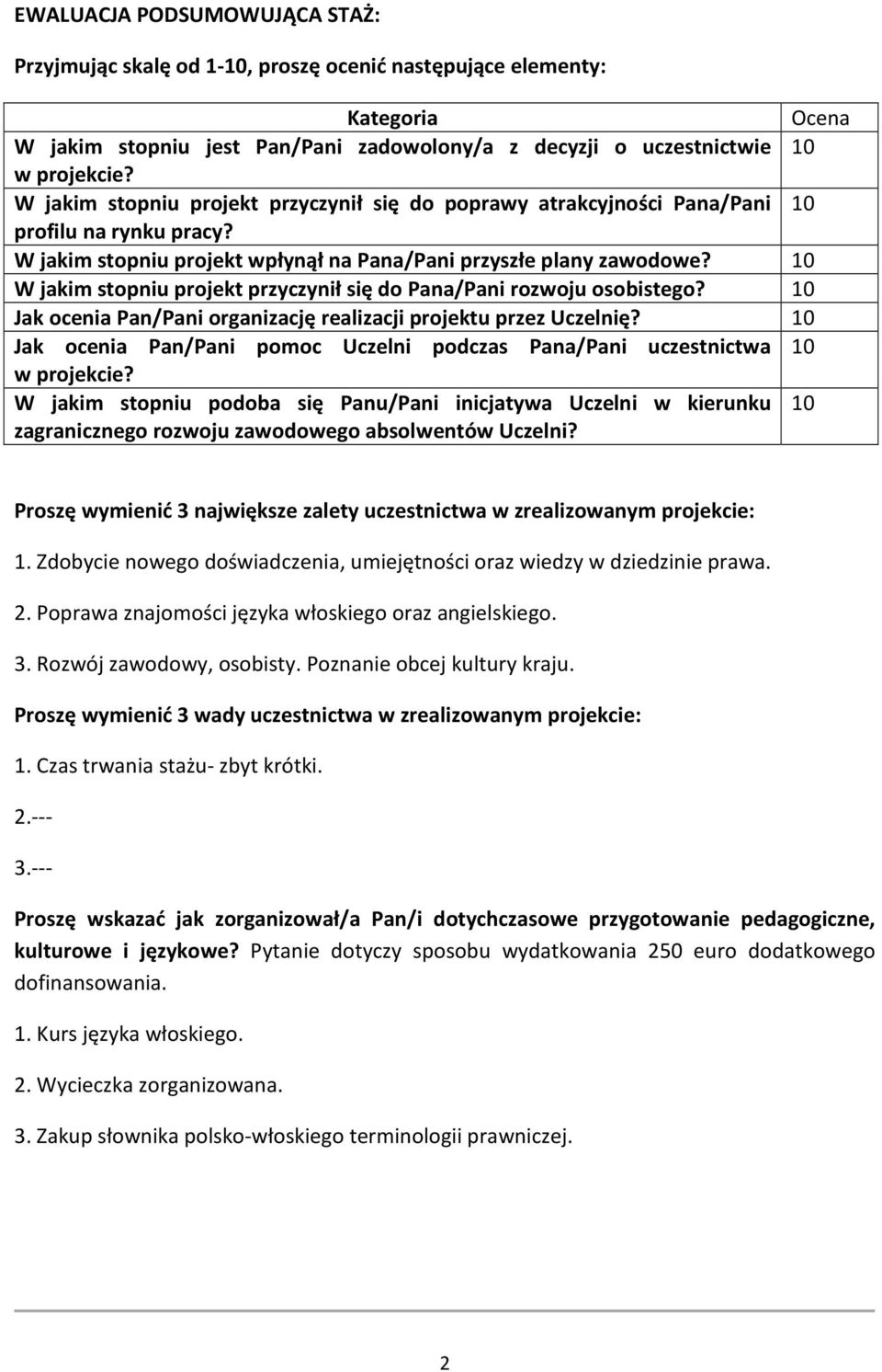 10 W jakim stopniu projekt przyczynił się do Pana/Pani rozwoju osobistego? 10 Jak ocenia Pan/Pani organizację realizacji projektu przez Uczelnię?