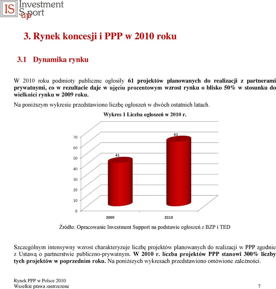 stosunku do wielkości rynku w 2009 roku. Na poniższym wykresie przedstawiono liczbę ogłoszeń w dwóch ostatnich latach. Wykres 1 Liczba ogłoszeń w 2010 r.