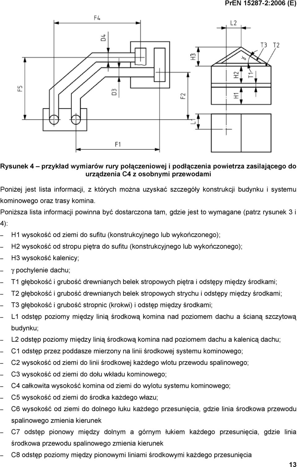 Poniższa lista informacji powinna być dostarczona tam, gdzie jest to wymagane (patrz rysunek 3 i 4): H1 wysokość od ziemi do sufitu (konstrukcyjnego lub wykończonego); H2 wysokość od stropu piętra do