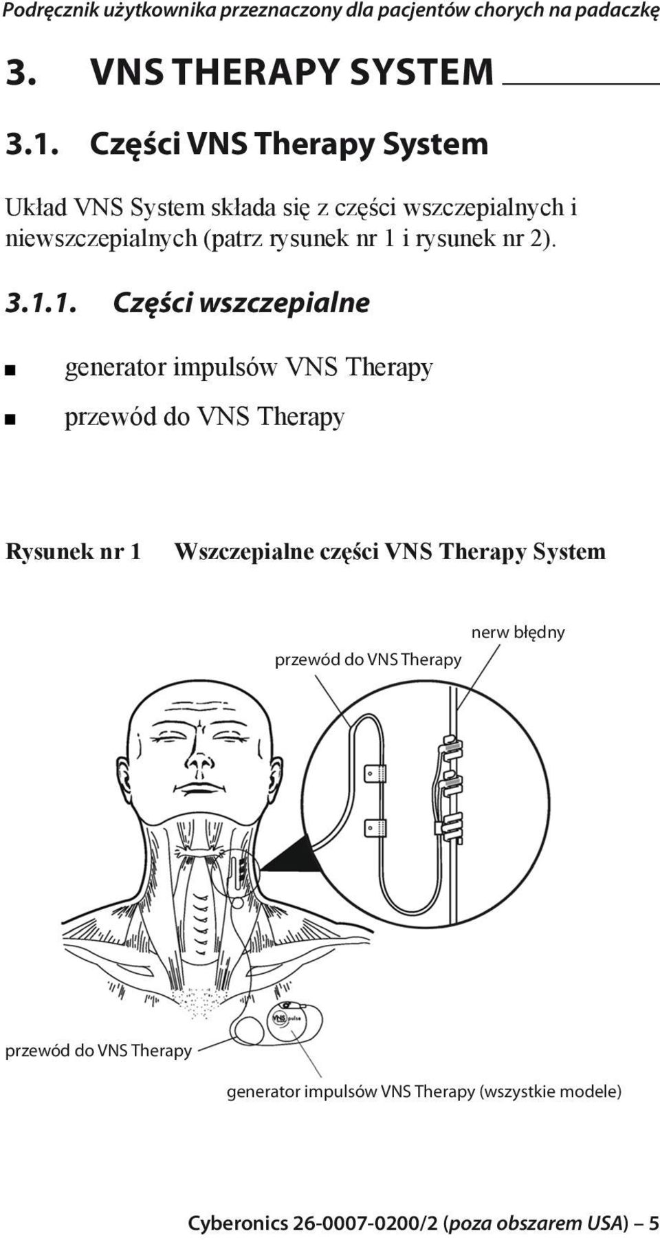 nr 1 i rysunek nr 2). 3.1.1. Części wszczepialne generator impulsów VNS Therapy przewód do VNS Therapy Rysunek