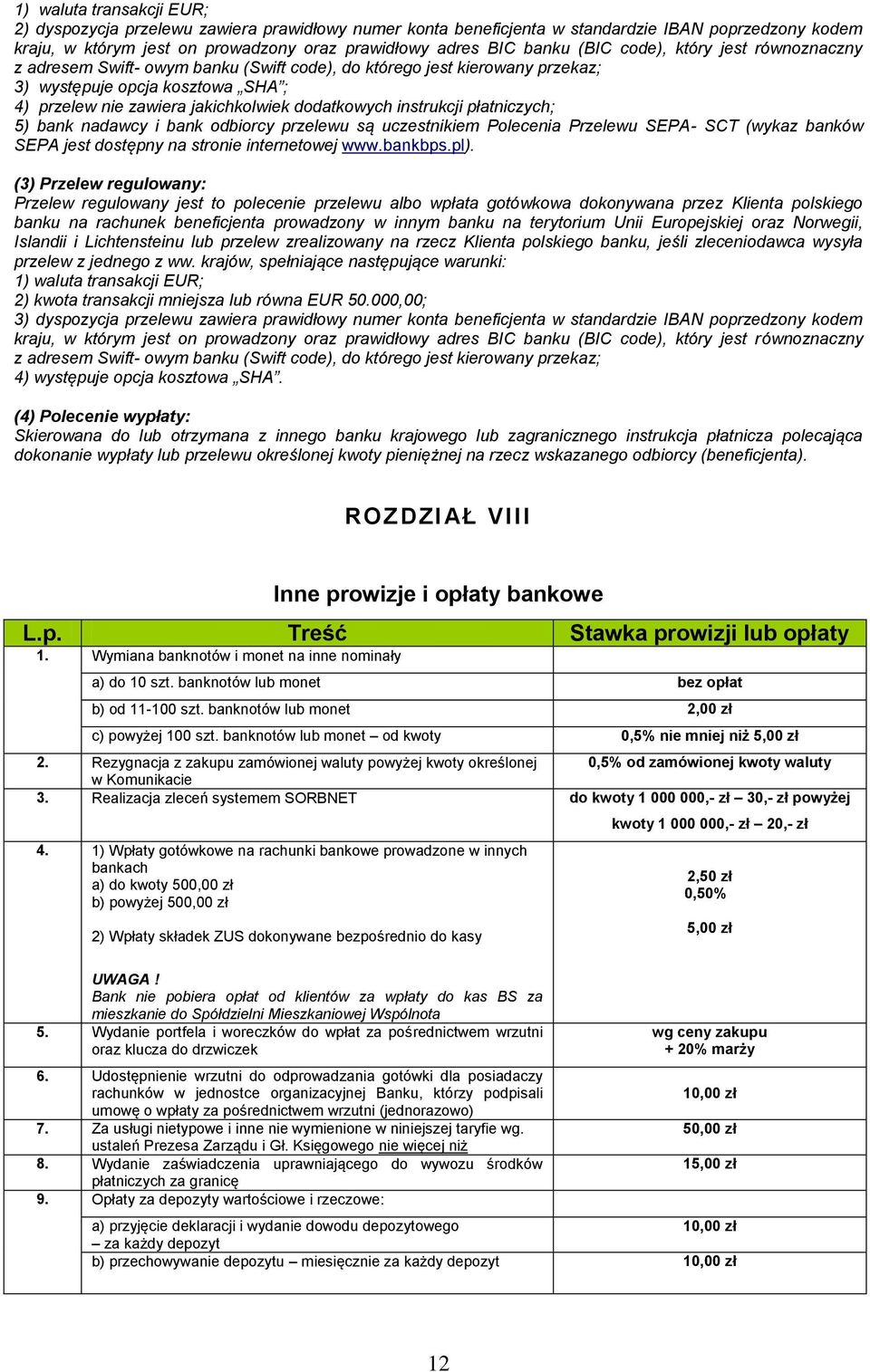 instrukcji płatniczych; 5) bank nadawcy i bank odbiorcy przelewu są uczestnikiem Polecenia Przelewu SEPA- SCT (wykaz banków SEPA jest dostępny na stronie internetowej www.bankbps.pl).