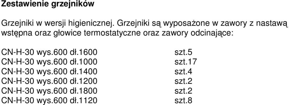 zawory odcinające: CN-H-30 wys.600 dł.1600 CN-H-30 wys.600 dł.1000 CN-H-30 wys.