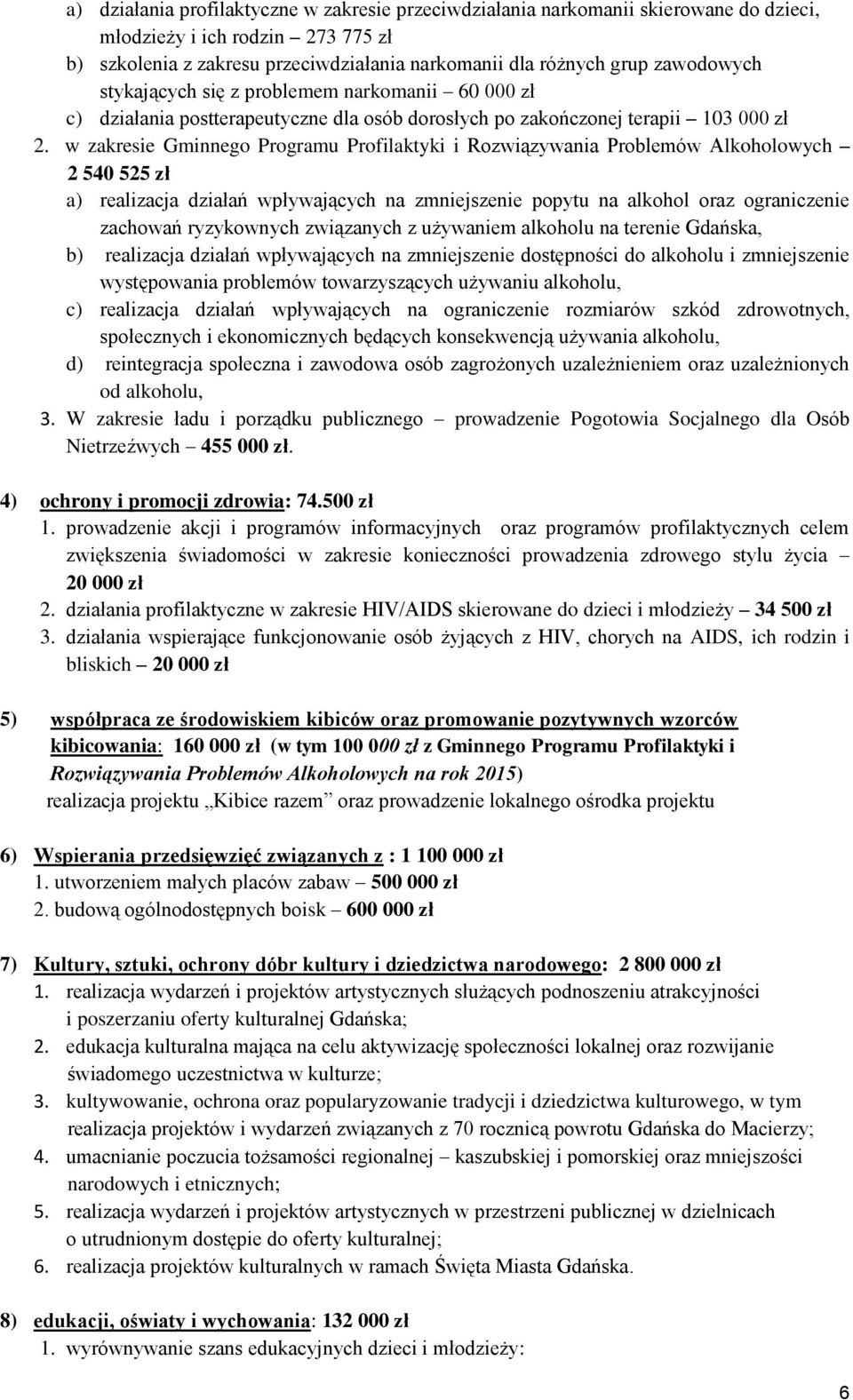w zakresie Gminnego Programu Profilaktyki i Rozwiązywania Problemów Alkoholowych 2 540 525 zł a) realizacja działań wpływających na zmniejszenie popytu na alkohol oraz ograniczenie zachowań