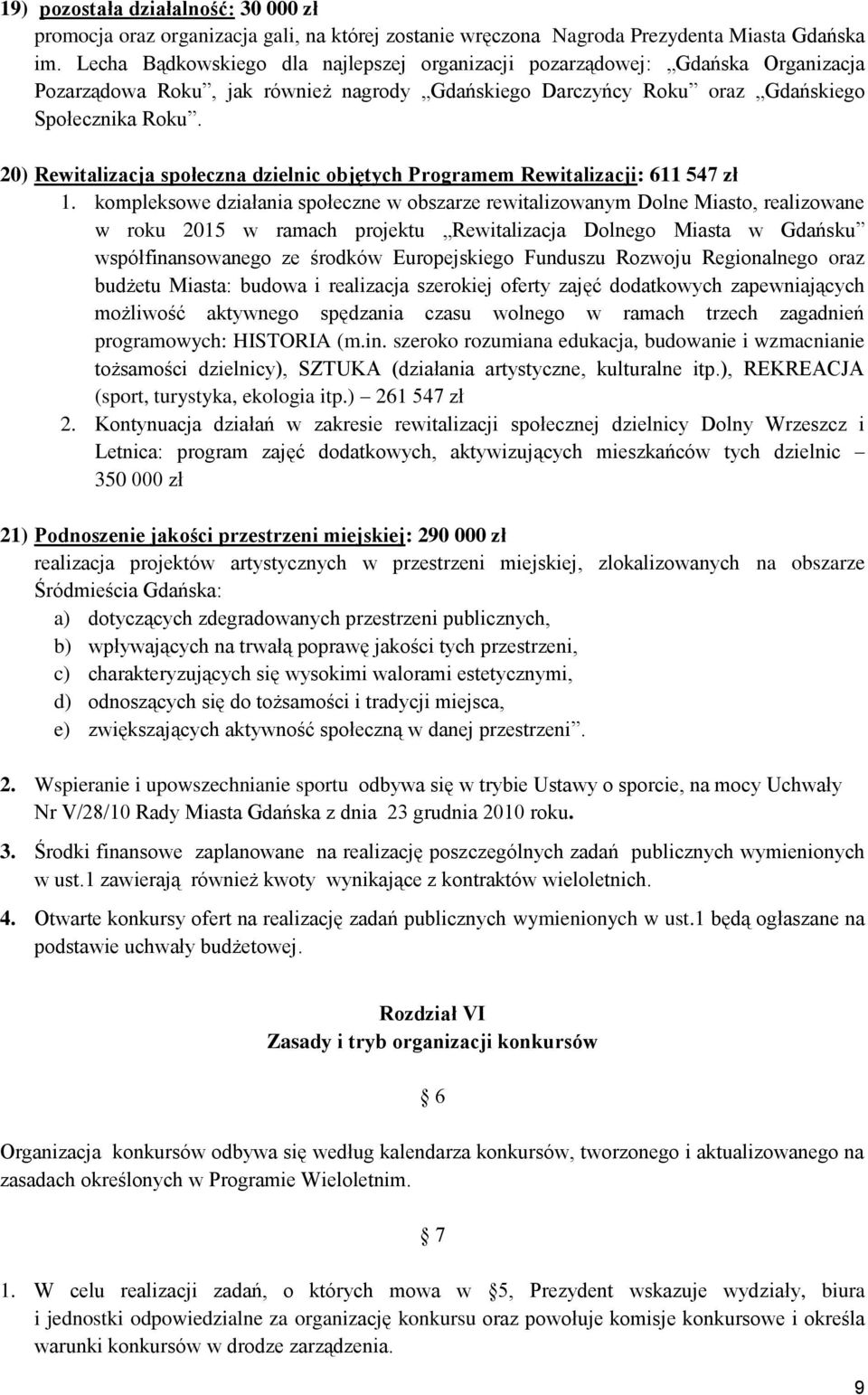 20) Rewitalizacja społeczna dzielnic objętych Programem Rewitalizacji: 611 547 zł 1.