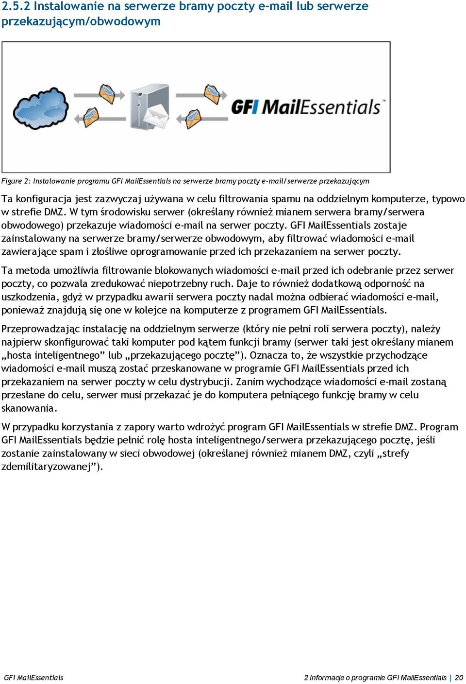 W tym środowisku serwer (określany również mianem serwera bramy/serwera obwodowego) przekazuje wiadomości e-mail na serwer poczty.