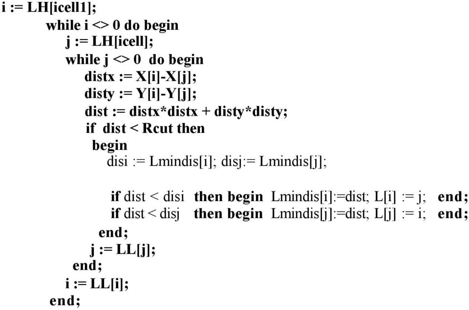 Rcut then disi := Lmindis[i]; disj:= Lmindis[j]; if dist < disi then