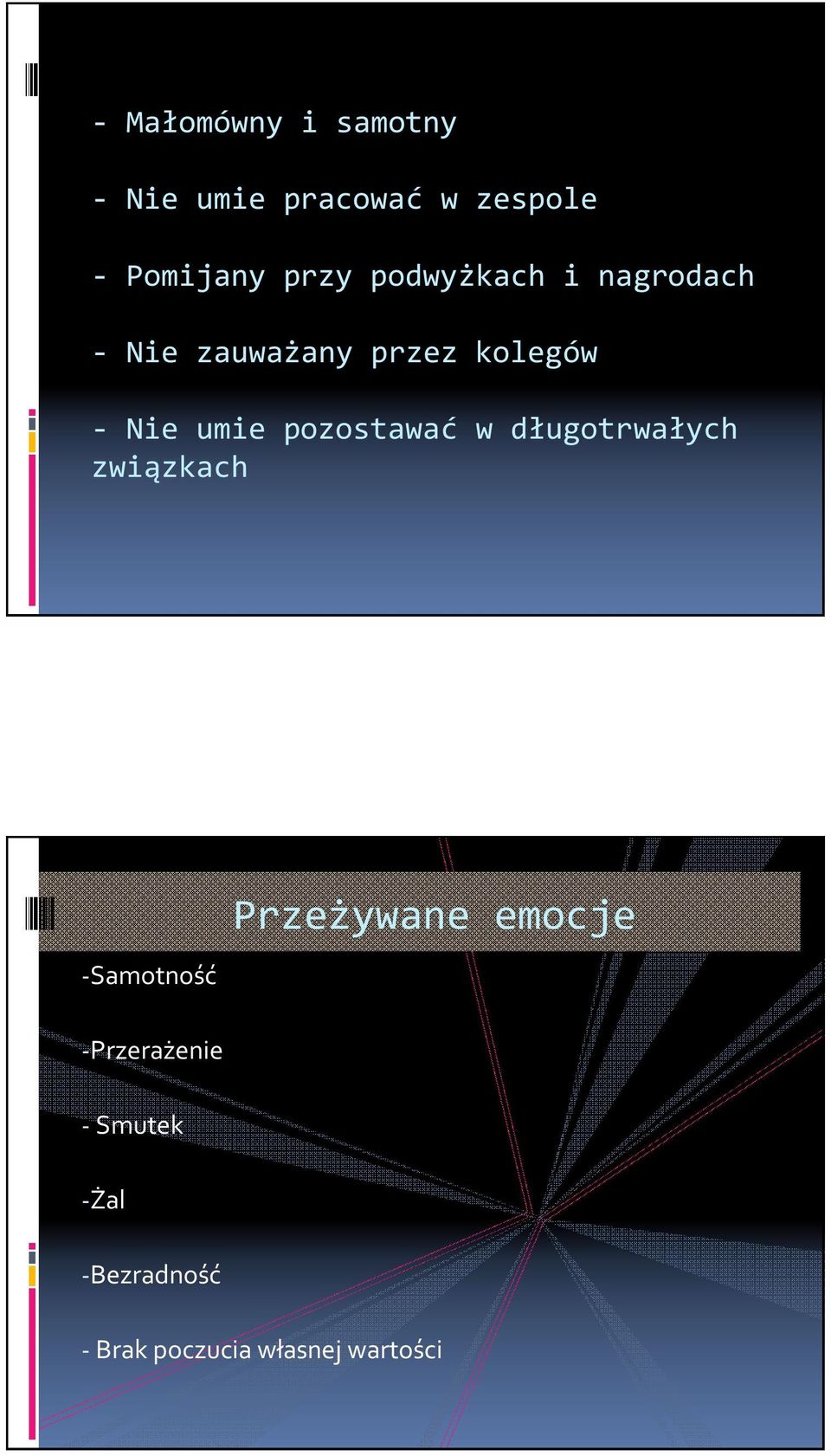 pozostawać w długotrwałych związkach -Samotność Przeżywane emocje