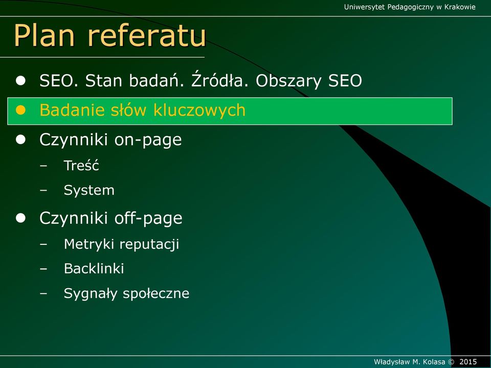 Czynniki on-page Treść System Czynniki