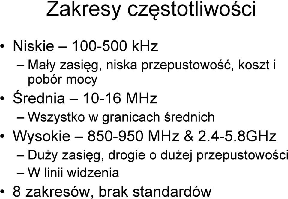 granicach średnich Wysokie 850-950 MHz & 2.4-5.