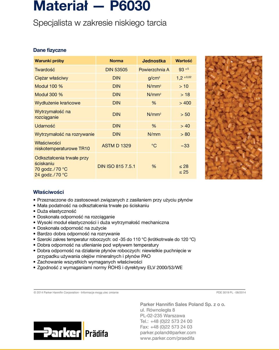 niskotemperaturowe TR10 ASTM D 1329 C 33 Odkształcenia trwałe przy ściskaniu 70 godz. / 70 C 24 godz. / 70 C DIN ISO 815 