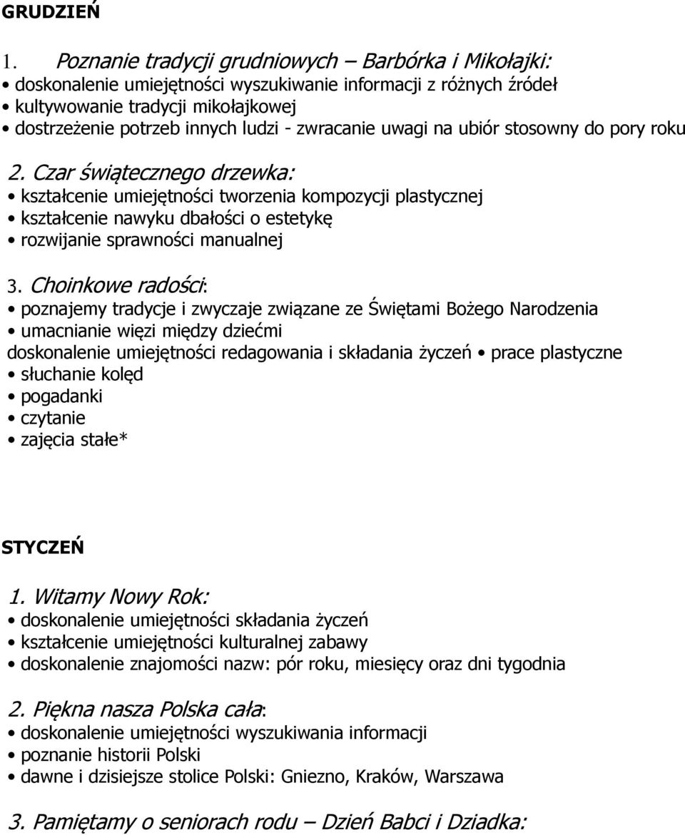 uwagi na ubiór stosowny do pory roku 2. Czar świątecznego drzewka: kształcenie umiejętności tworzenia kompozycji plastycznej kształcenie nawyku dbałości o estetykę rozwijanie sprawności manualnej 3.