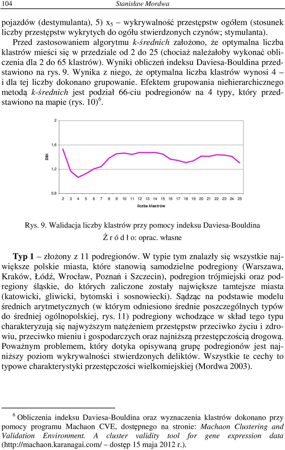 Wyniki obliczeń indeksu Daviesa-Bouldina przedstawiono na rys. 9. Wynika z niego, że optymalna liczba klastrów wynosi 4 i dla tej liczby dokonano grupowanie.