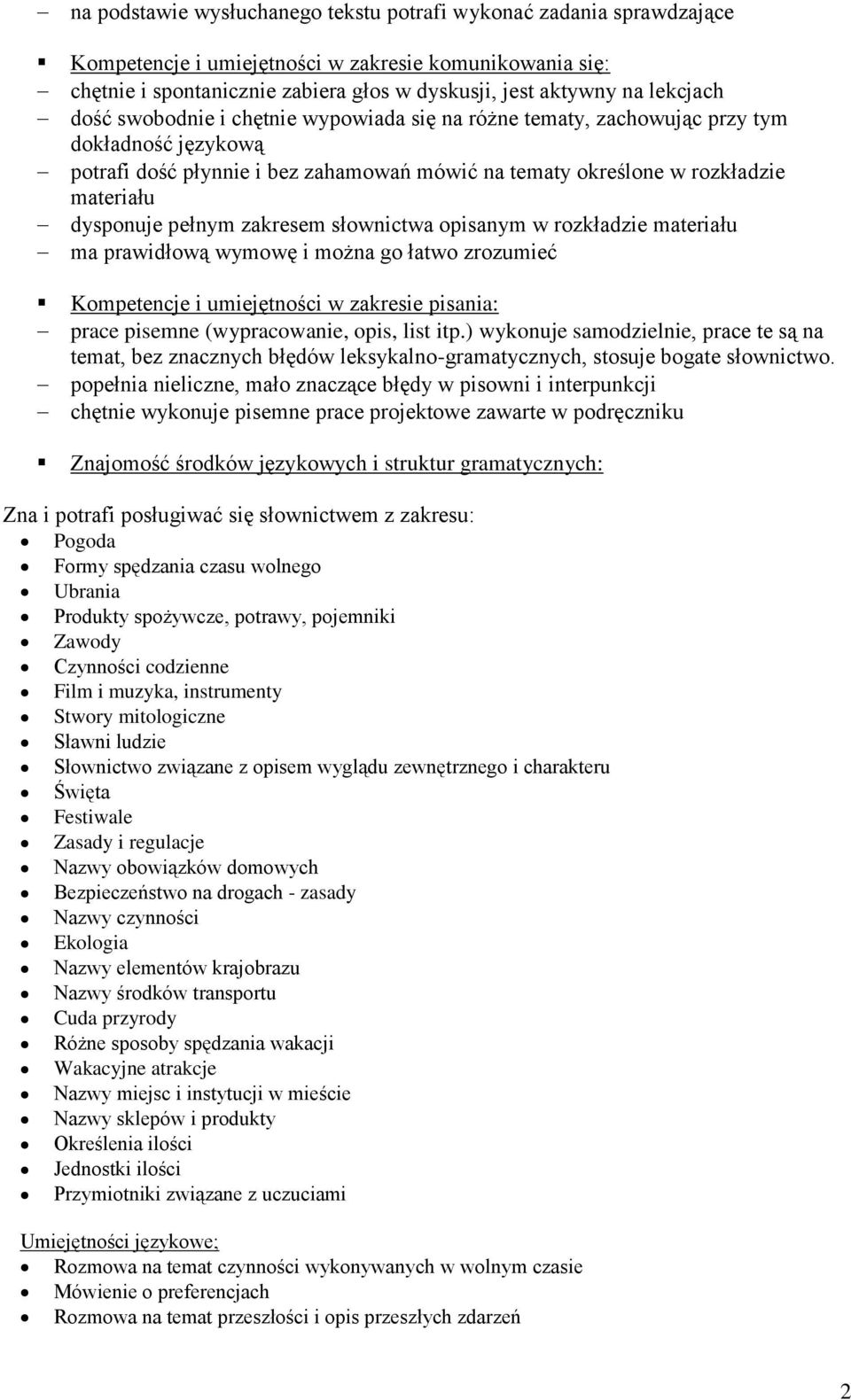 prawidłową wymowę i można go łatwo zrozumieć prace pisemne (wypracowanie, opis, list itp.