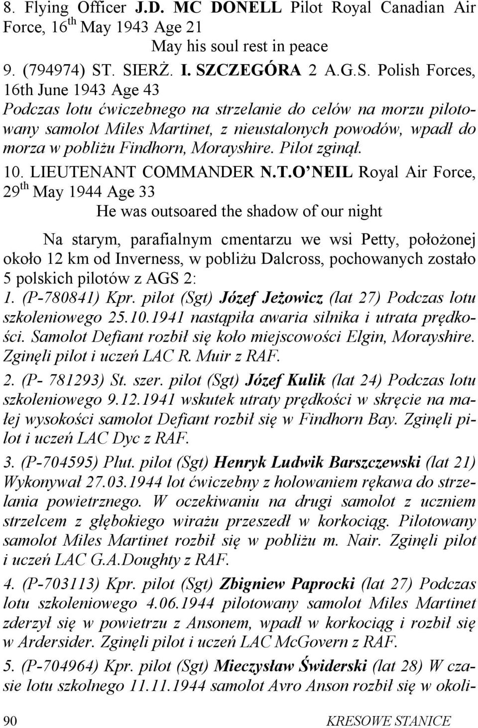 w pobliżu Findhorn, Morayshire. Pilot zginął. 10. LIEUTE