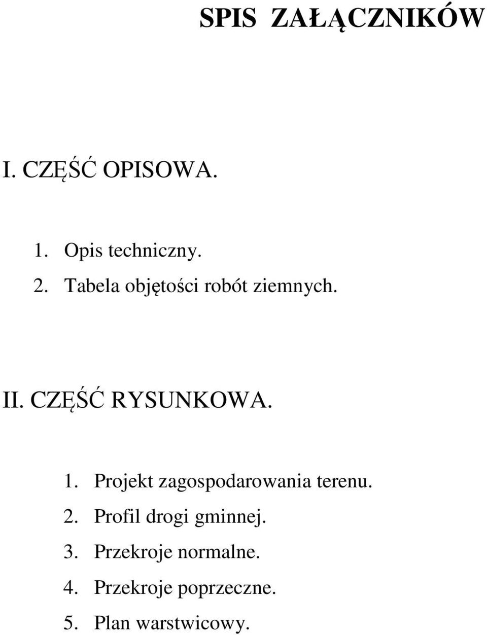 Projekt zagospodarowania terenu. 2. Profil drogi gminnej. 3.