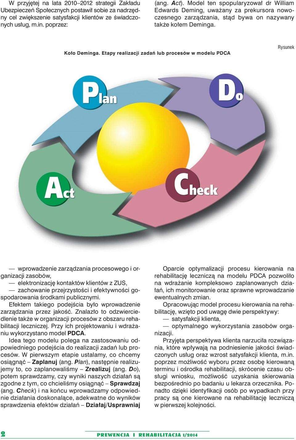 Etapy realizacji zadań lub procesów w modelu PDCA Rysunek wprowadzenie zarządzania procesowego i organizacji zasobów, elektronizację kontaktów klientów z ZUS, zachowanie przejrzystości i efektywności