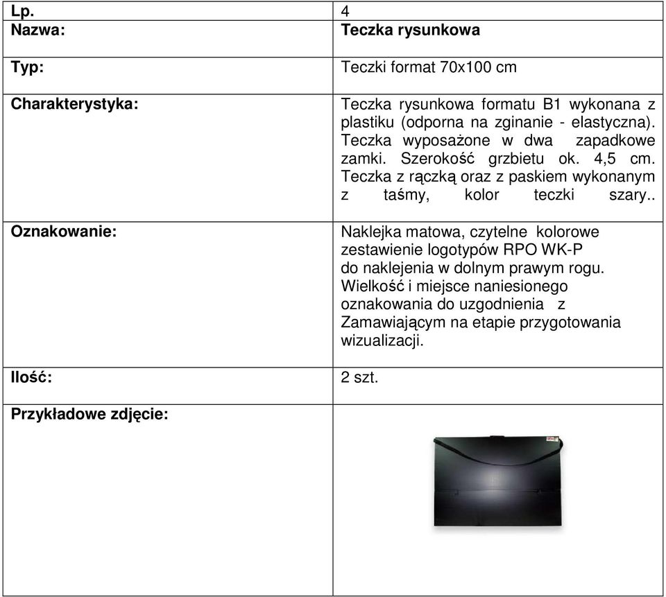 Teczka z rączką oraz z paskiem wykonanym z taśmy, kolor teczki szary.