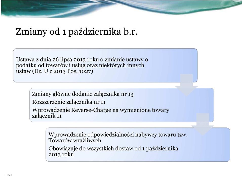 Ustawa z dnia 26 lipca 2013 roku o zmianie ustawy o podatku od towarów i usług oraz niektórych innych