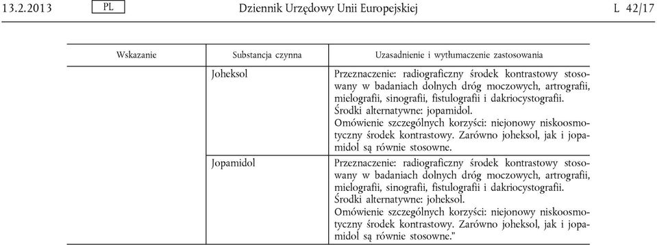 Zarówno joheksol, jak i jopamidol są równie stosowne.
