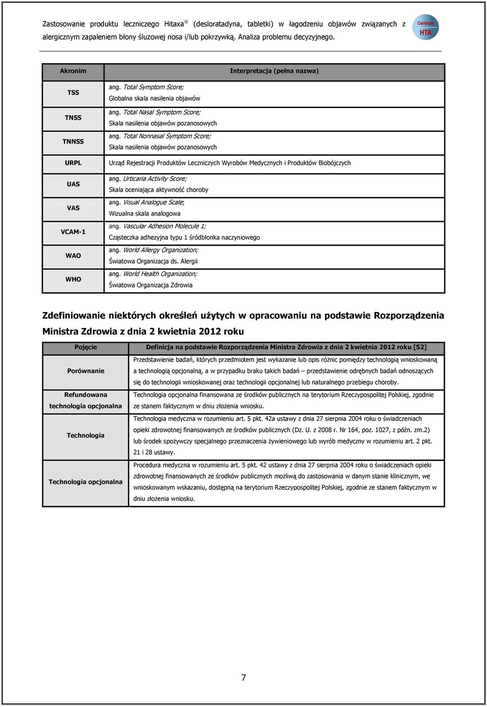 Total Nasal Symptom Score; Skala nasilenia objawów pozanosowych ang.