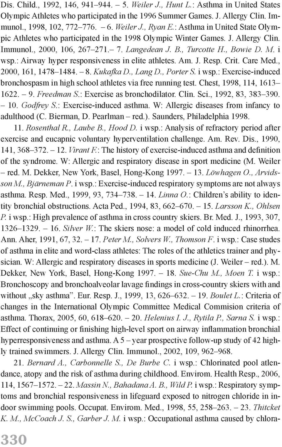 : Airway hyper responsiveness in elite athletes. Am. J. Resp. Crit. Care Med., 2000, 161, 1478 1484. 8. Kukafka D., Lang D., Porter S. i wsp.