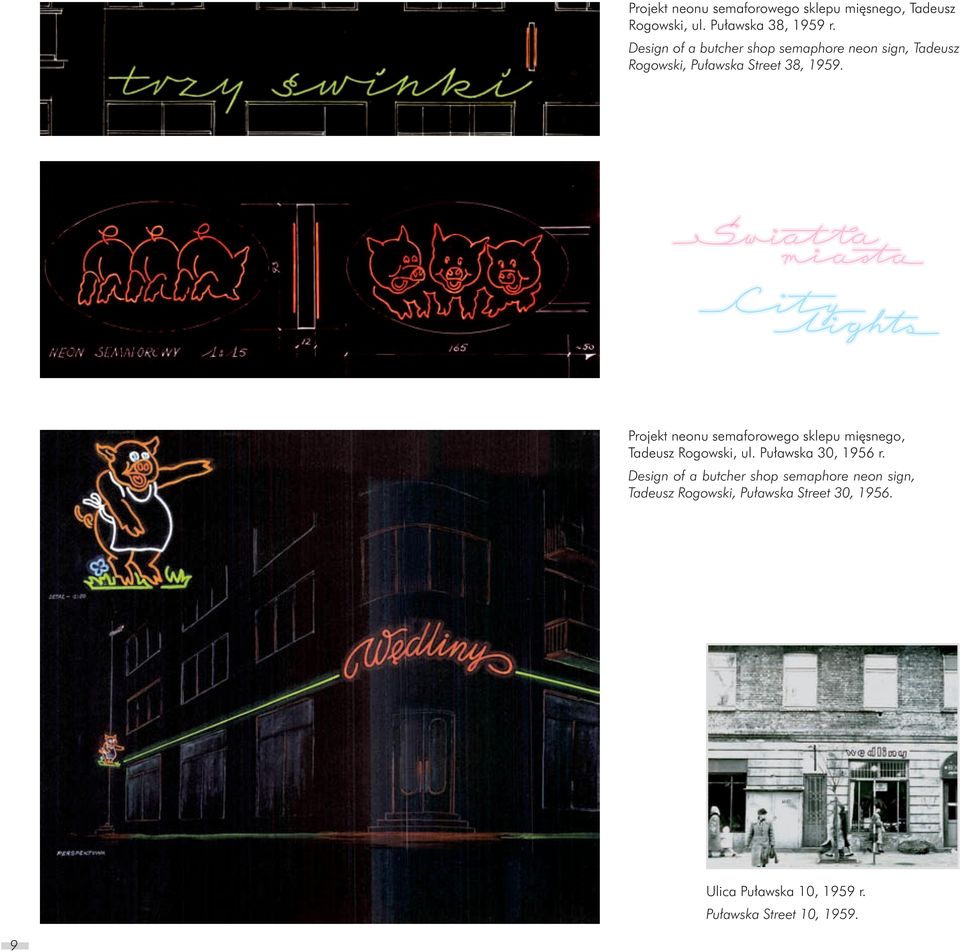 Projekt neonu semaforowego sklepu mięsnego, Tadeusz Rogowski, ul. Puławska 30, 1956 r.