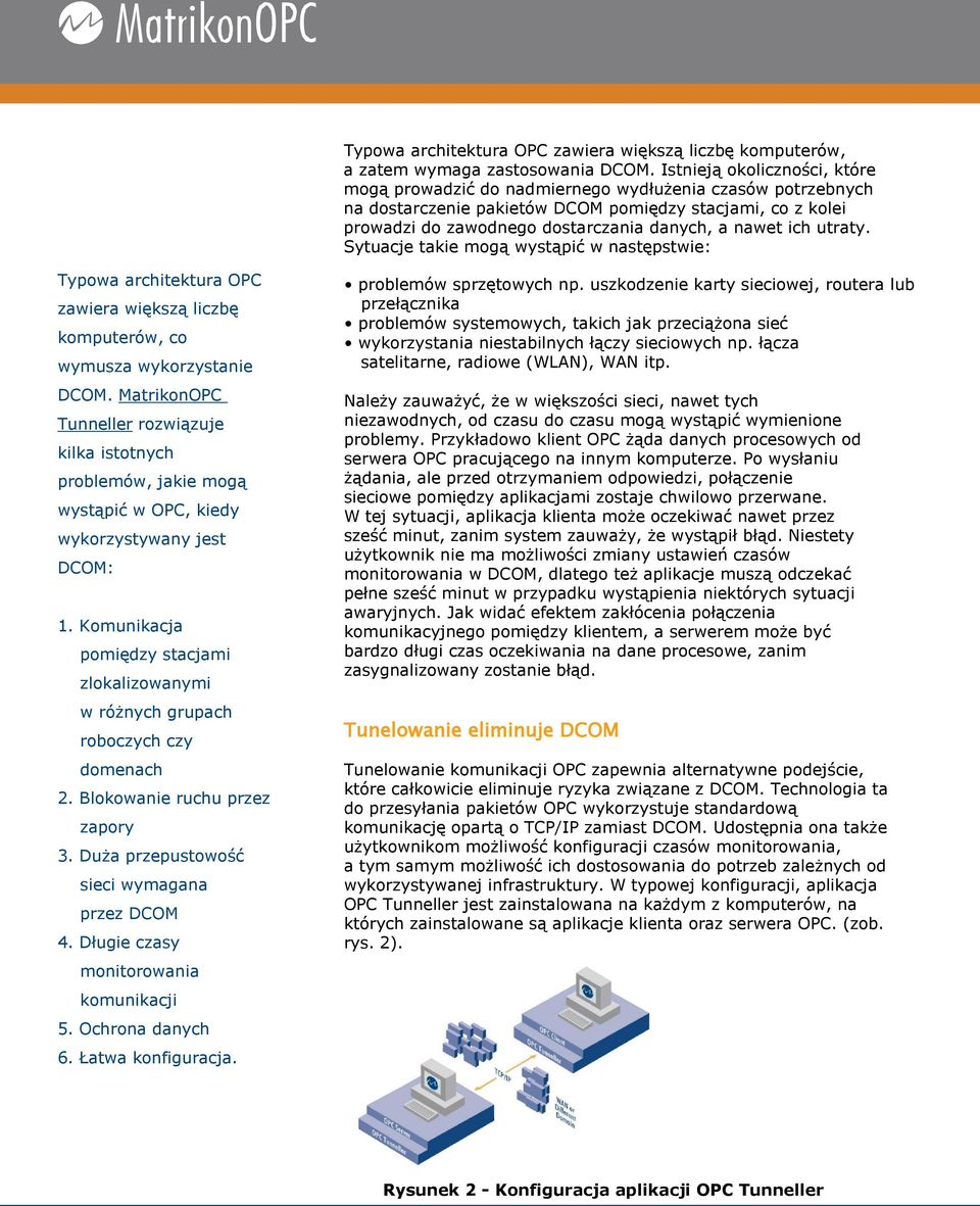 ich utraty. Sytuacje takie mogą wystąpić w następstwie: Typowa architektura OPC zawiera większą liczbę komputerów, co wymusza wykorzystanie DCOM.