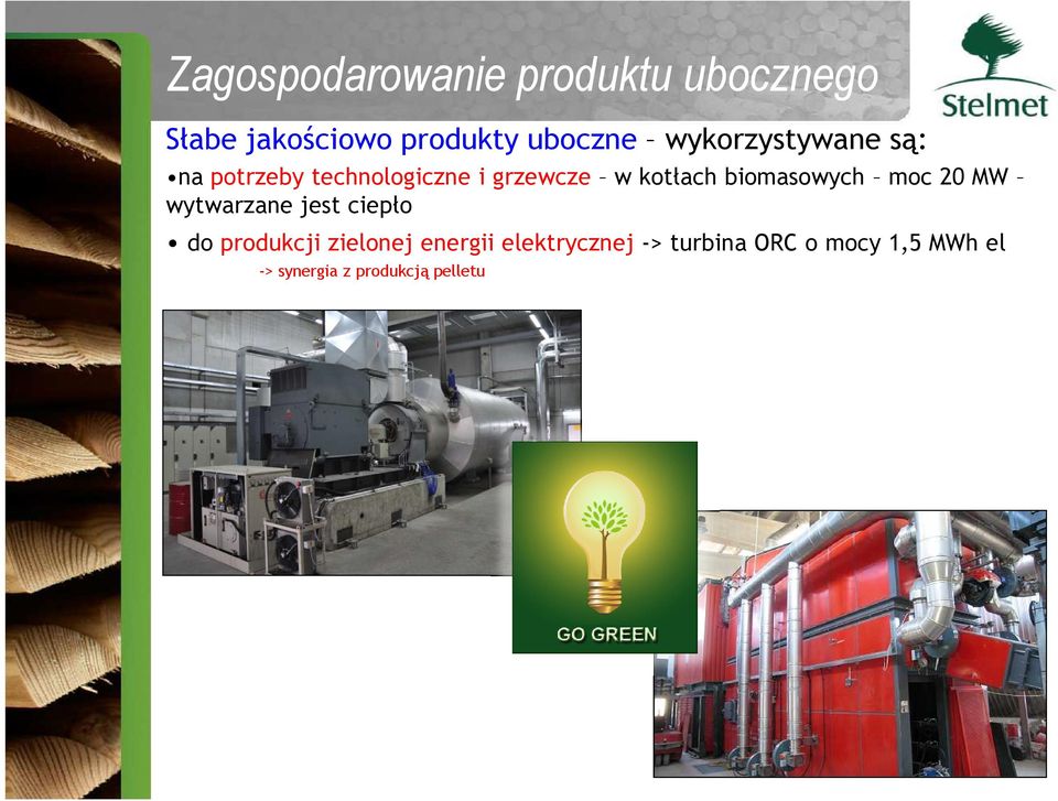 biomasowych moc 20 MW wytwarzane jest ciepło do produkcji zielonej