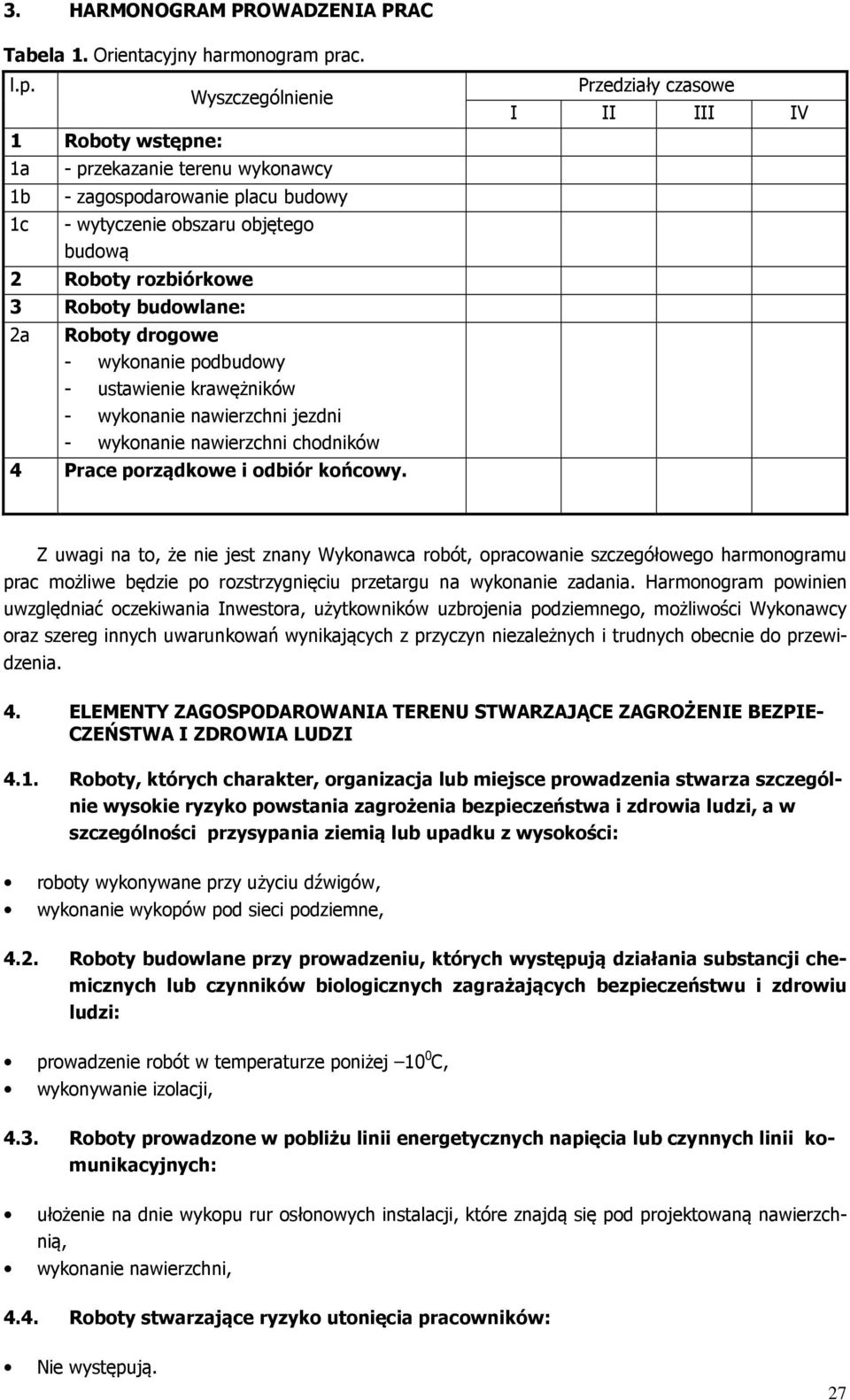 1 Roboty wstępne: 1a 1b 1c Wyszczególnienie - przekazanie terenu wykonawcy - zagospodarowanie placu budowy - wytyczenie obszaru objętego budową 2 Roboty rozbiórkowe 3 Roboty budowlane: 2a Roboty