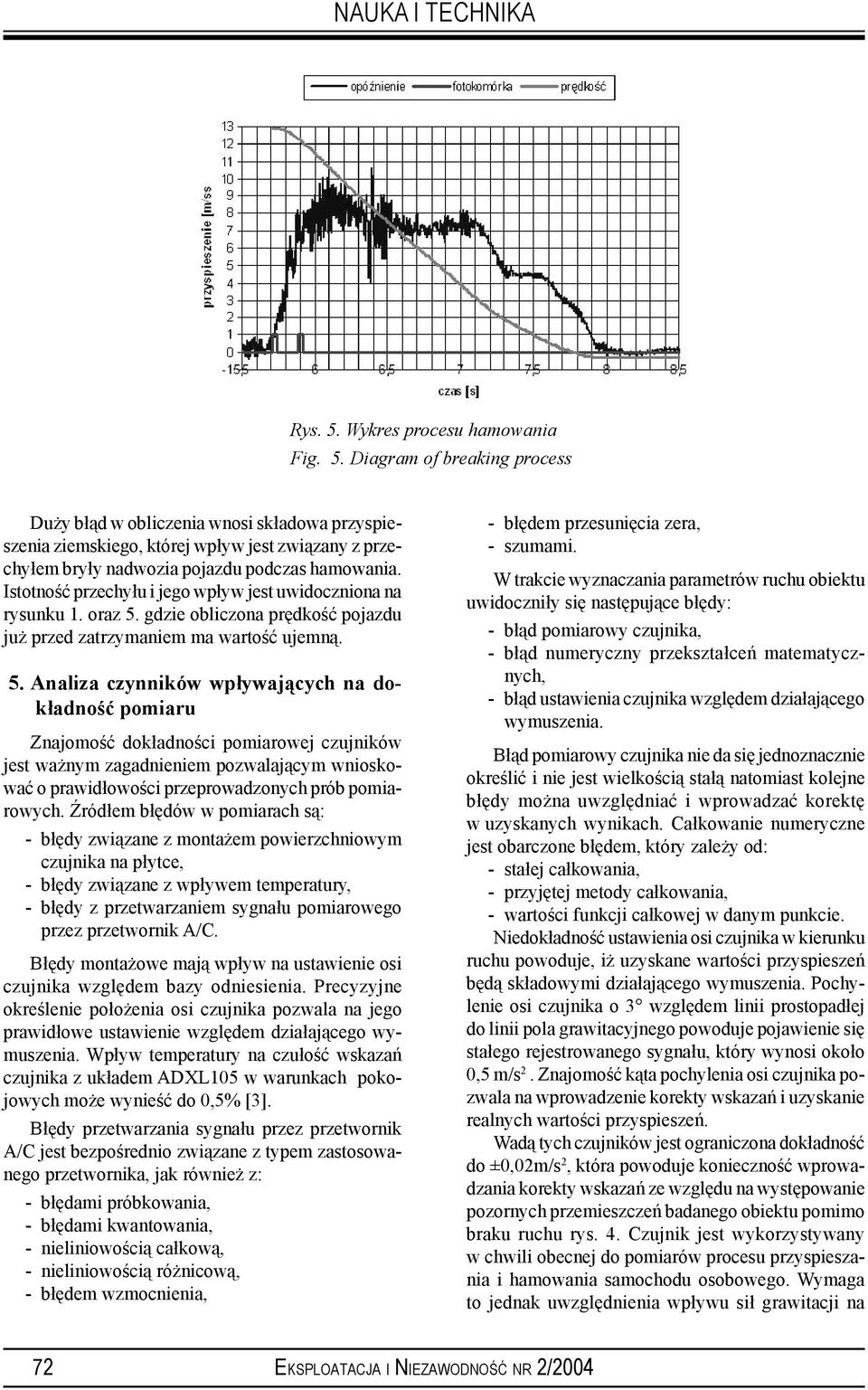 gdzie obliczona prędkość pojazdu już przed zatrzymaniem ma wartość ujemną. 5.