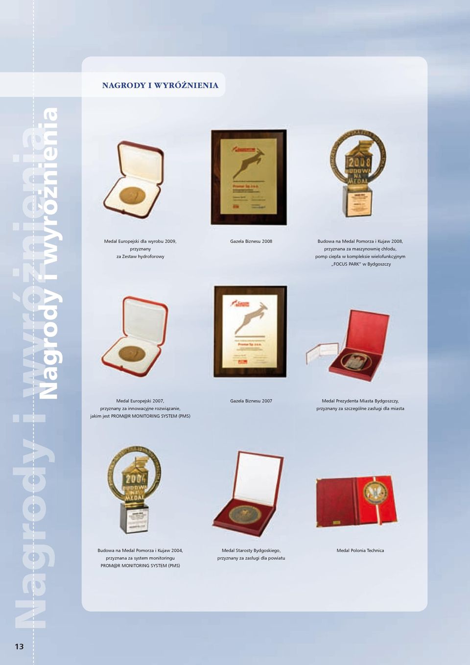 Gazela Biznesu 2008 Gazela Biznesu 2007 Medal Starosty Bydgoskiego, przyznany za zasługi dla powiatu Budowa na Medal Pomorza i Kujaw 2008, przyznana za maszynownię