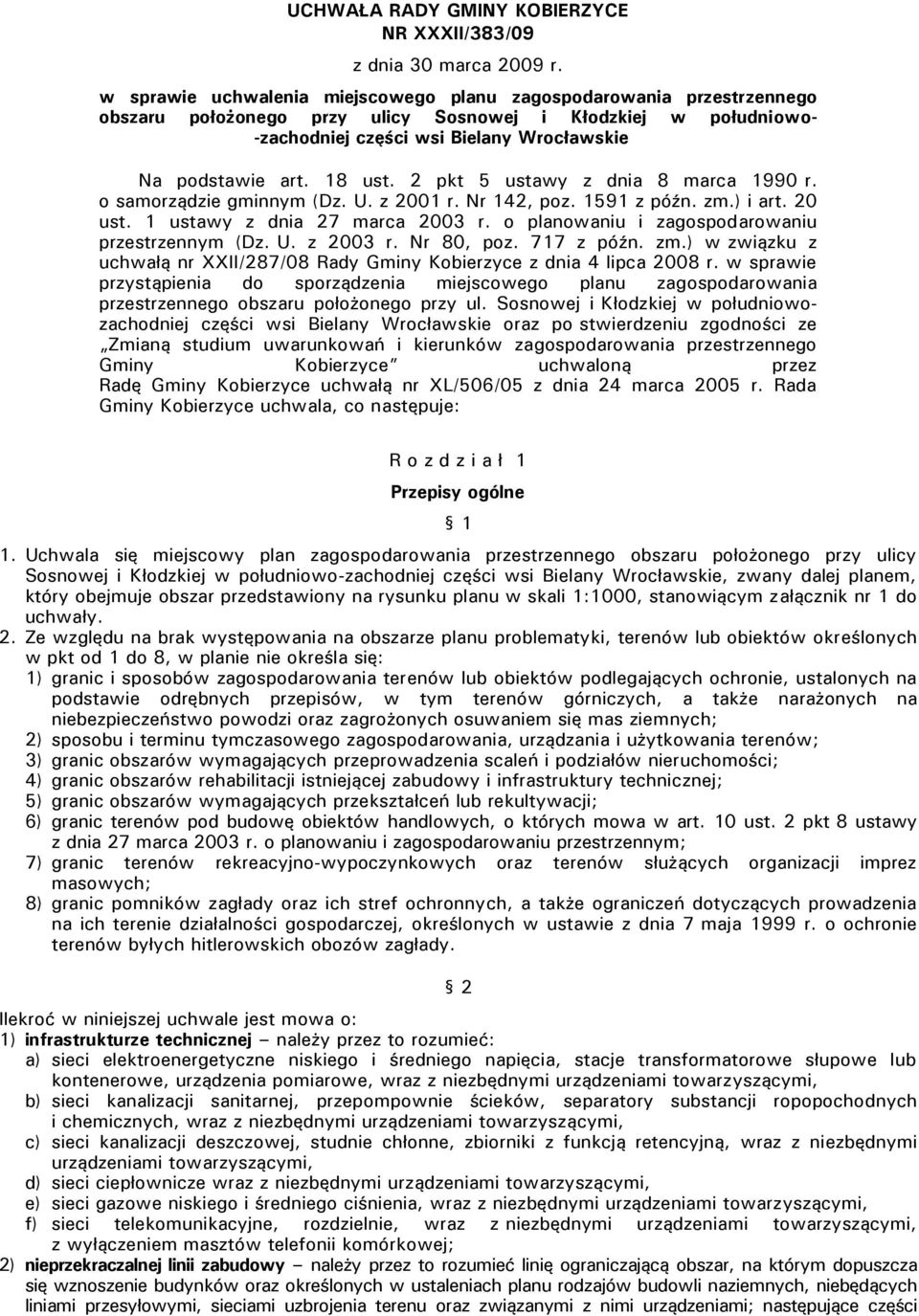 18 ust. 2 pkt 5 ustawy z dnia 8 marca 1990 r. o samorządzie gminnym (Dz. U. z 2001 r. Nr 142, poz. 1591 z późn. zm.) i art. 20 ust. 1 ustawy z dnia 27 marca 2003 r.
