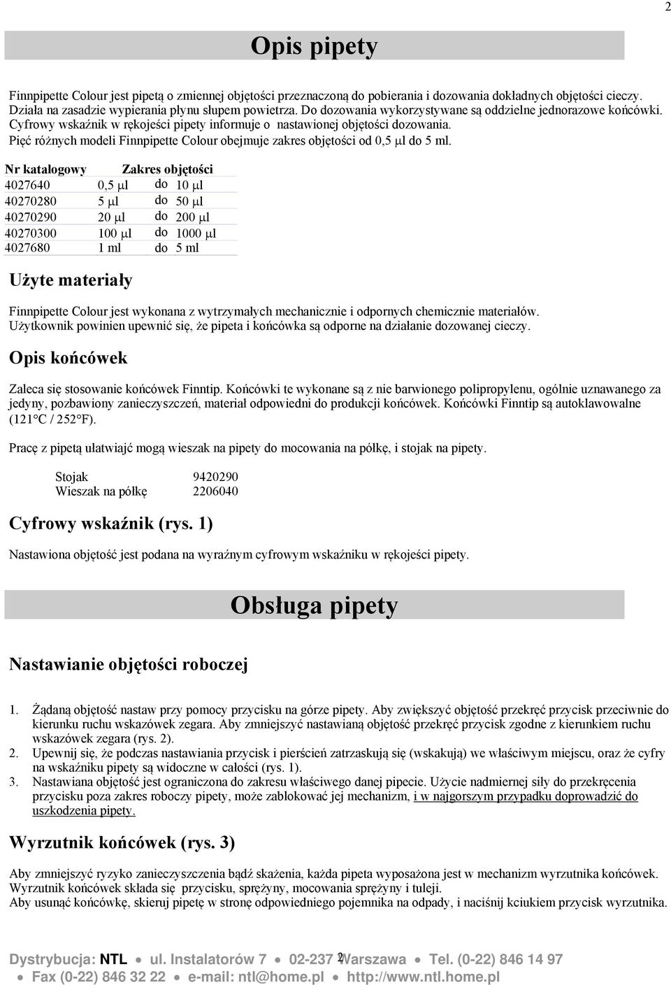 Pięć różnych modeli Finnpipette Colour obejmuje zakres objętości od 0,5 l do 5 ml.