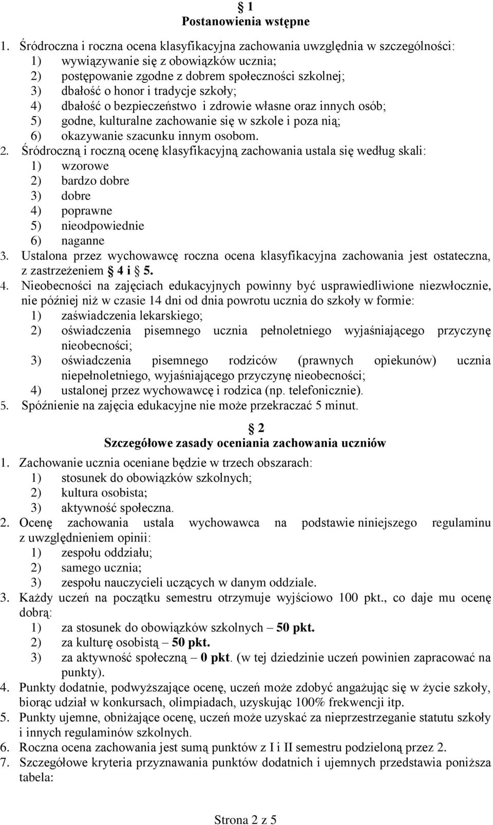 tradycje szkoły; 4) dbałość o bezpieczeństwo i zdrowie własne oraz innych osób; ) godne, kulturalne zachowanie się w szkole i poza nią; 6) okazywanie szacunku innym osobom. 2.