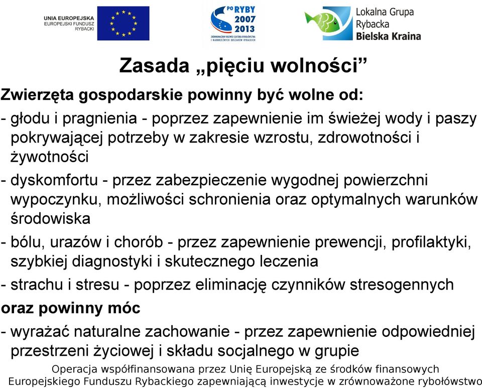 warunków środowiska - bólu, urazów i chorób - przez zapewnienie prewencji, profilaktyki, szybkiej diagnostyki i skutecznego leczenia - strachu i stresu -