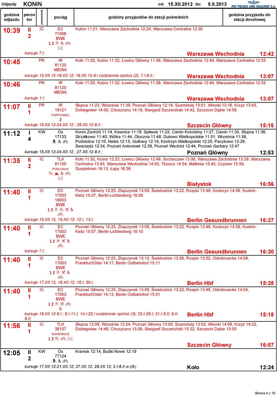 ; 3:07 80 MEWA Koło :03, :3, Łowicz Główny :58, Wrszw Zchodni :9, Wrszw Centrln :55 8 Słuc :3, Wrześni :39, Poznń Główny :8, Szmotuły 3:0, Wronki 3:6, Krzyż 3:5, Doiegniew :00, Choszczno :9, Strgrd