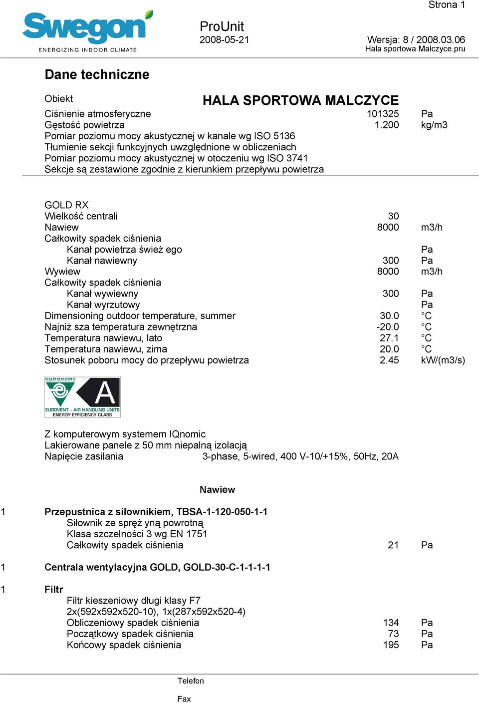 wyrzutowy Dimensioning outdoor temperature, summer Najniższa temperatura zewnętrzna Temperatura nawiewu, lato Temperatura nawiewu, zima Stosunek poboru mocy do przepływu powietrza 325.