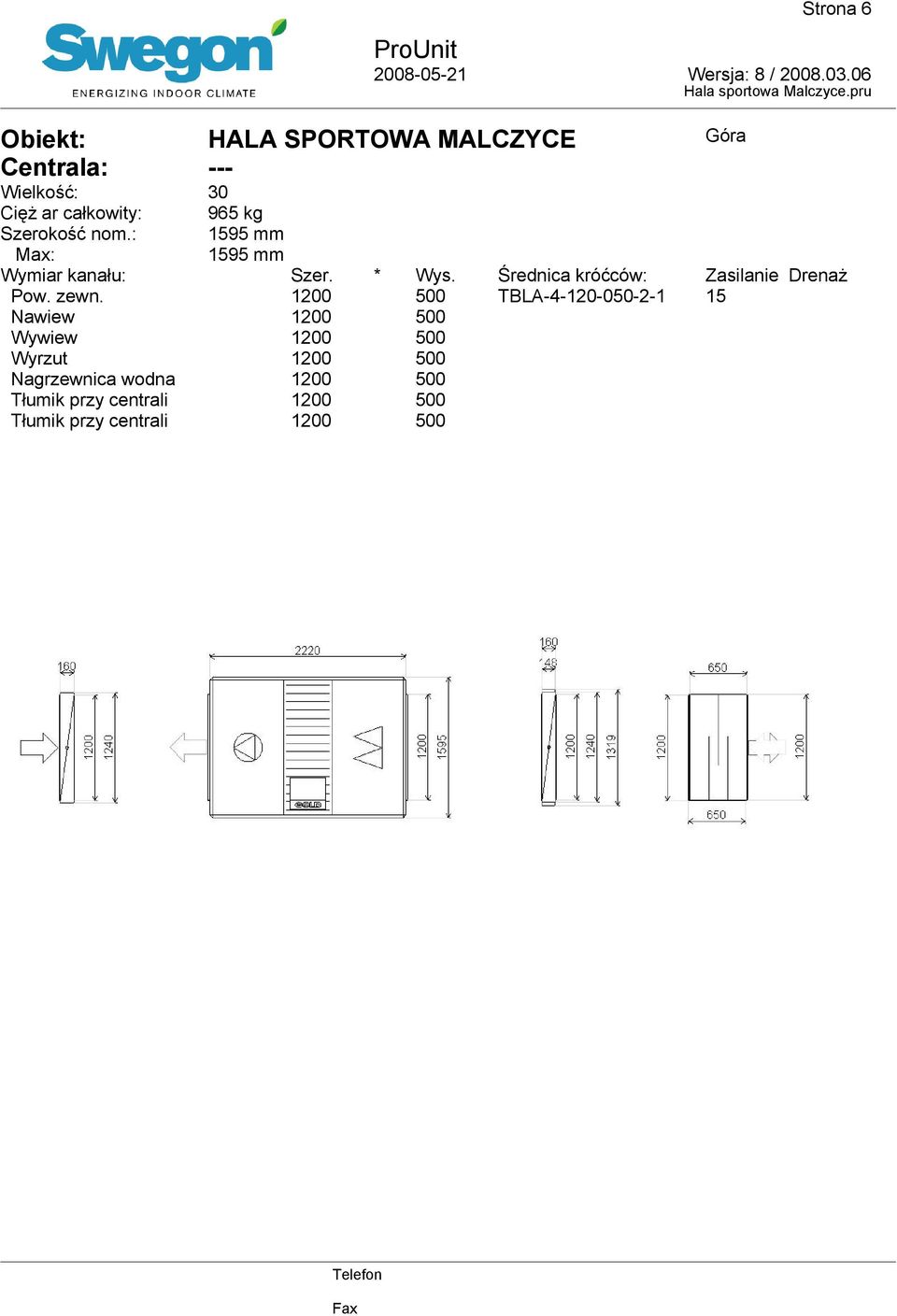 Wyrzut Nagrzewnica wodna 3 965 kg 595 mm 595 mm Szer.