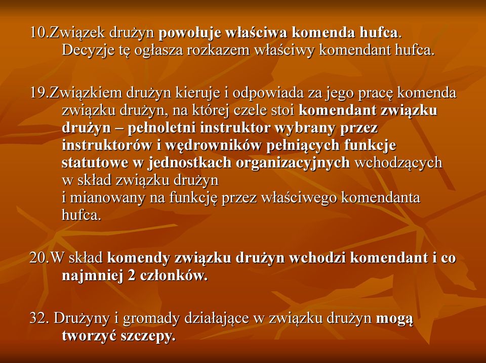 wybrany przez instruktorów i wędrowników pełniących funkcje statutowe w jednostkach organizacyjnych wchodzących w skład związku drużyn i mianowany