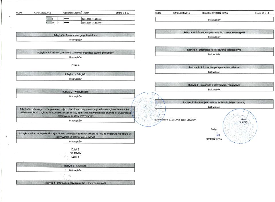 poste,powaniu ukladowym Rubryka Informacja o poste.