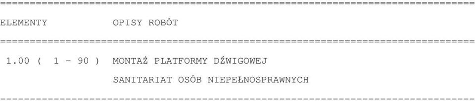 00 ( 1-90 ) MONTAZ PLATFORMY DŁWIGOWEJ SANITARIAT OSOB NIEPEŚNOSPRAWNYCH