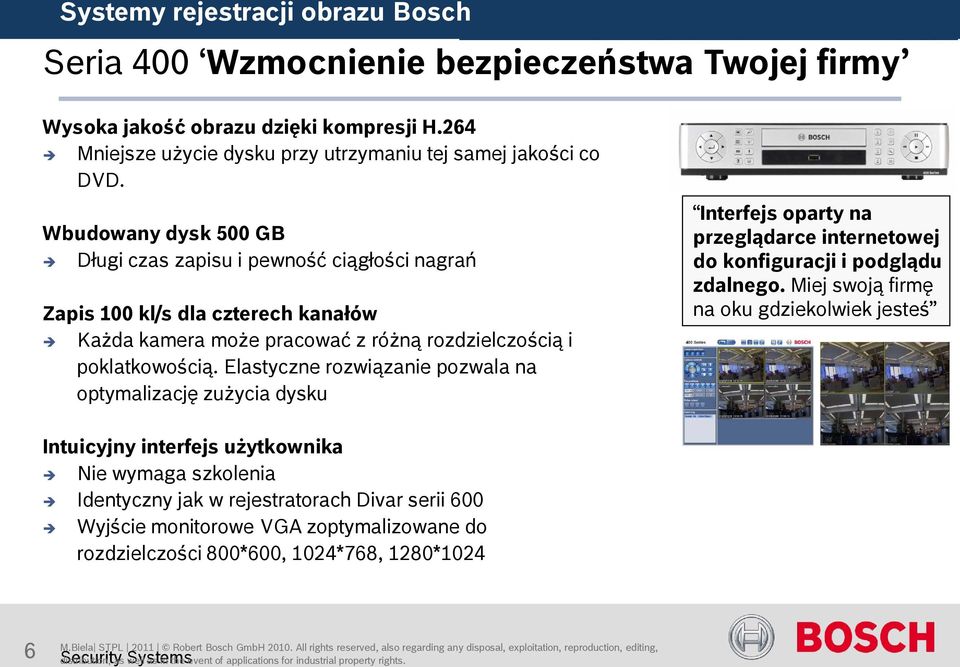 Elastyczne rozwiązanie pozwala na optymalizację zużycia dysku Interfejs oparty na przeglądarce internetowej do konfiguracji i podglądu zdalnego.