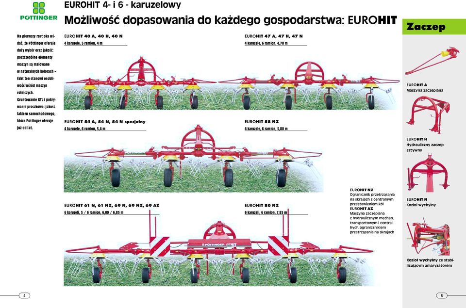 EUROHIT 4- i 6 - karuzelowy Możliwość dopasowania do każdego gospodarstwa: EUROHIT EUROHIT 40 A, 40 H, 40 N EUROHIT 47 A, 47 H, 47 N 4 karuzele, 5 ramion, 4 m 4 karuzele, 6 ramion, 4,70 m EUROHIT 54