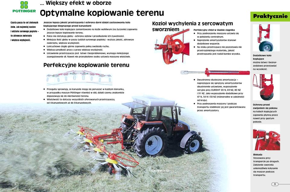 zamontowane na koźle wahliwym (na życzenie) zapewnia jeszcze lepsze kopiowanie terenu. Palce nie dotykają gleby - ochrona zębów i przedłużenie ich żywotności.