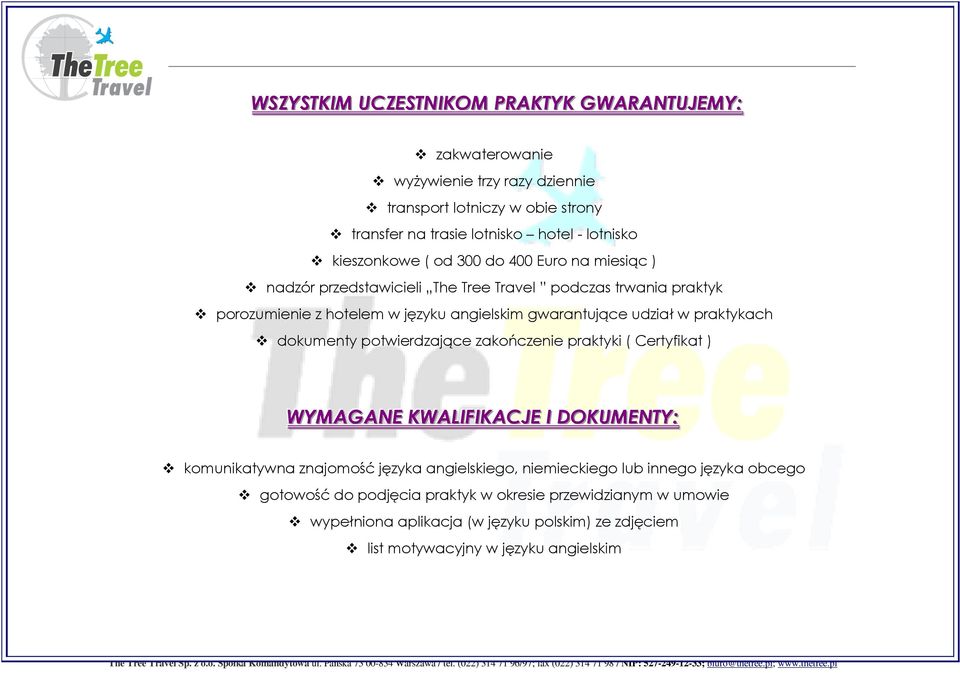 w praktykach dokumenty potwierdzające zakończenie praktyki ( Certyfikat ) WYMAGANE KWALIIFIIKACJE II DOKUMENTY:: komunikatywna znajomość języka angielskiego, niemieckiego