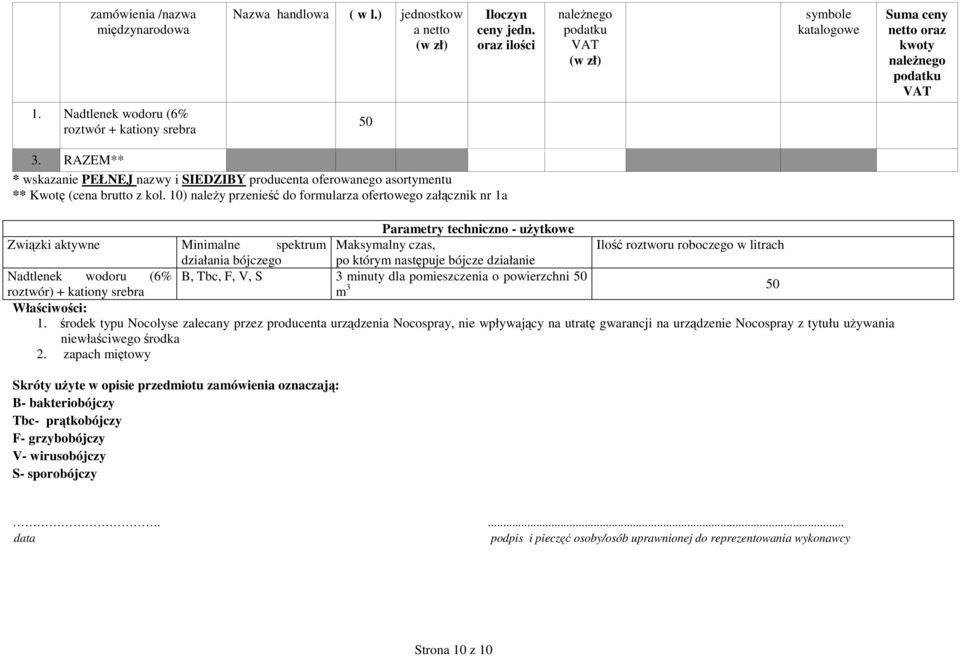 minuty dla pomieszczenia o powierzchni 50 roztwór) + kationy srebra m 3 50 Właściwości: 1.