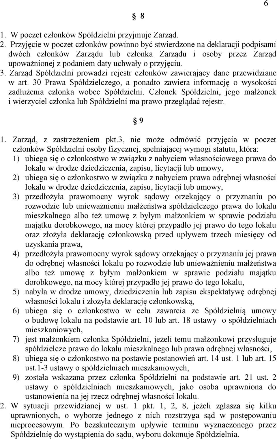 Zarząd Spółdzielni prowadzi rejestr członków zawierający dane przewidziane w art. 30 Prawa Spółdzielczego, a ponadto zawiera informację o wysokości zadłużenia członka wobec Spółdzielni.