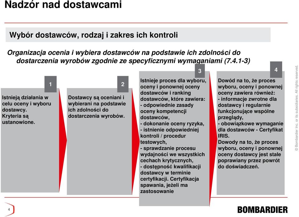 Istnieje proces dla wyboru, oceny i ponownej oceny dostawców i ranking dostawców, które zawiera: - odpowiednie zasady oceny kompetencji dostawców, - dokonanie oceny ryzyka, - istnienie odpowiedniej