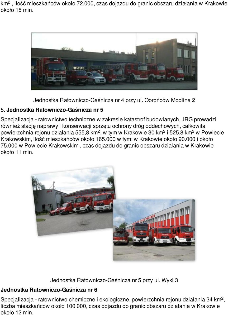 całkowita powierzchnia rejonu działania 555,8 km, w tym w Krakowie 30 km i 55,8 km w Powiecie Krakowskim, ilość mieszkańców około 165.000 w tym: w Krakowie około 90.000 i około 75.