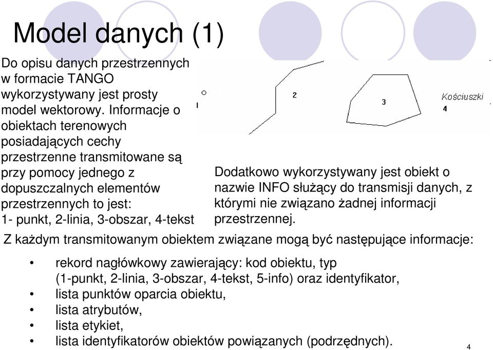 4-tekst 1 Dodatkowo wykorzystywany jest obiekt o nazwie INFO słuŝący do transmisji danych, z którymi nie związano Ŝadnej informacji przestrzennej.